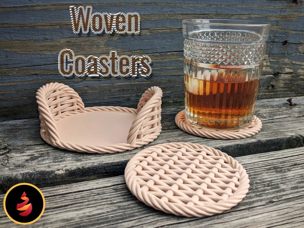 3D Printed Rope‑Style Coasters • Woven Pattern Drink Coaster Set • Modern Minimalist Home Decor